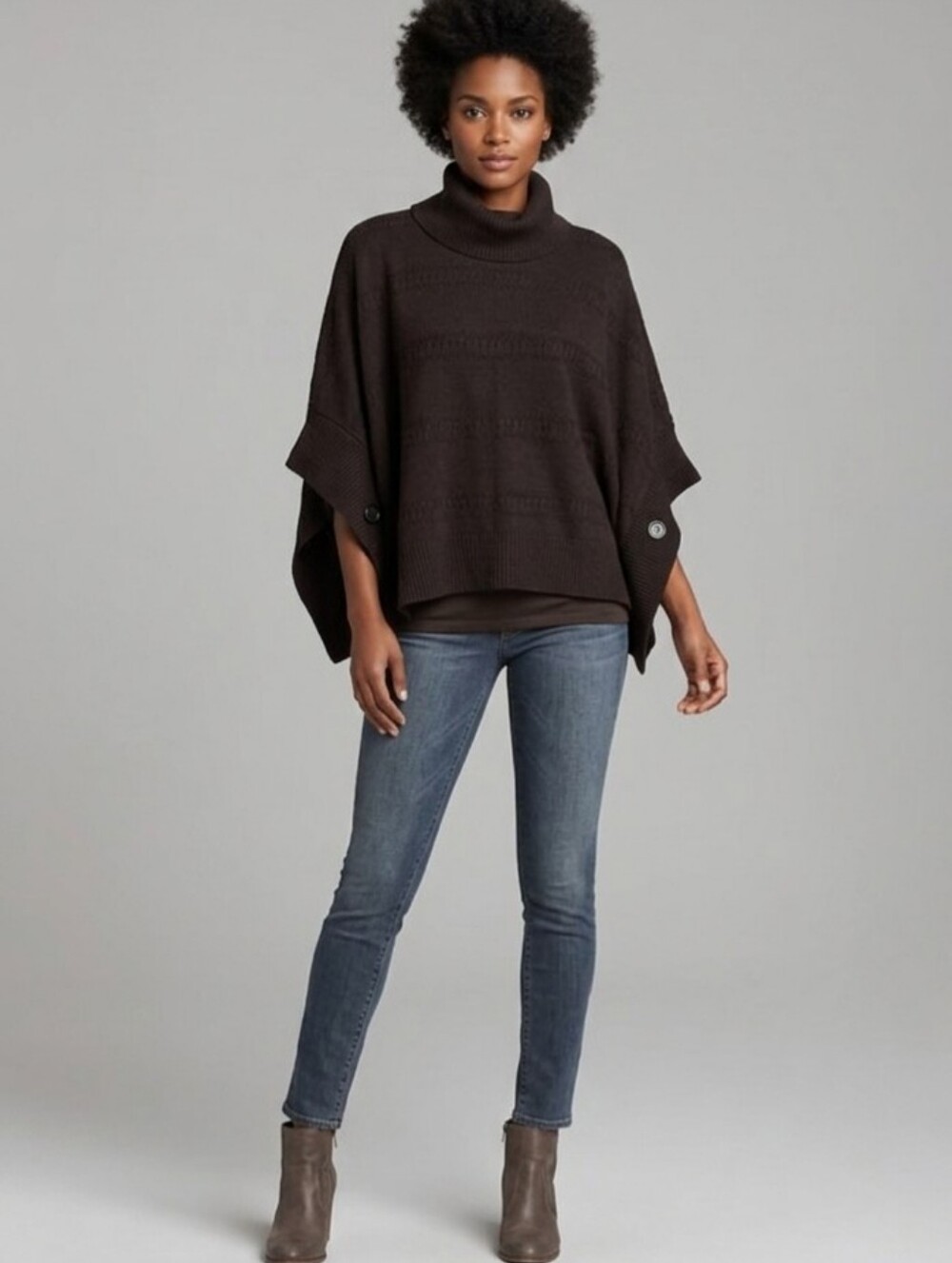 AB Studio Black Cowl Neck Poncho Sweater